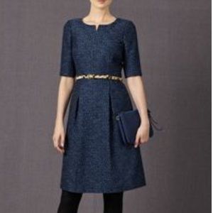 Boden Navy Jacquard Dress 12 LONG US